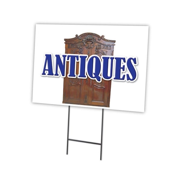 Antiques Yard Sign & Stake outdoor plastic coroplast window, C-1216 Antiques